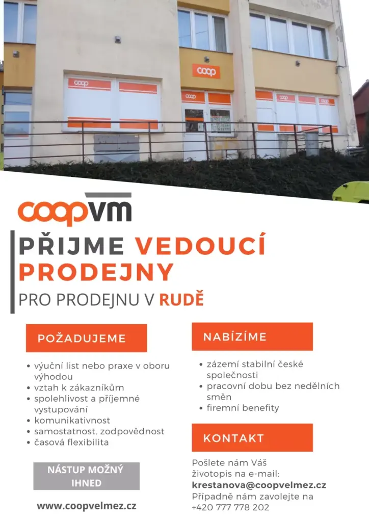 Inzerce - vedoucí prodejny v&nbsp;Rudě