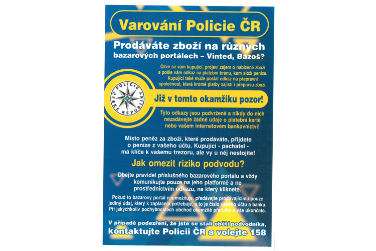 Varování Policie ČR - prodej zboží na bazarových portálech