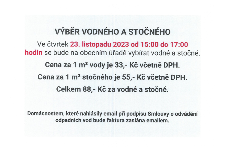 Výběr vodného a stočného - podzim 2023